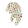thumbnail image 2 of Aojekbee Baby Girls 2-piece Outfit, Strawberry Print Long Sleeve Crew Neck Sweatshirt with Elastic Waist Sweatpants Fall Clothes, 2 of 10