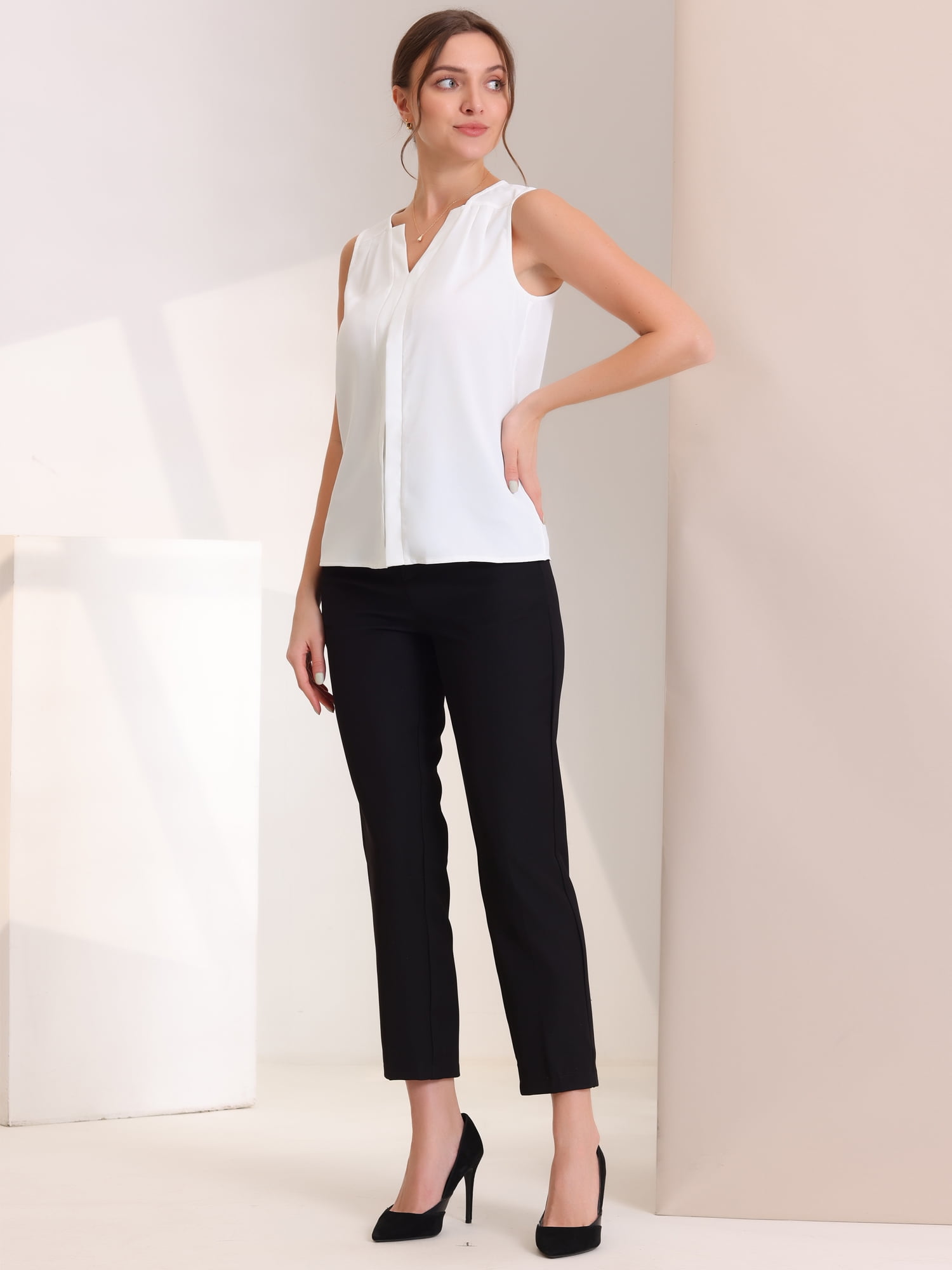 DARING DIVA Sleeveless Blouse Top Office Work Shirt L White