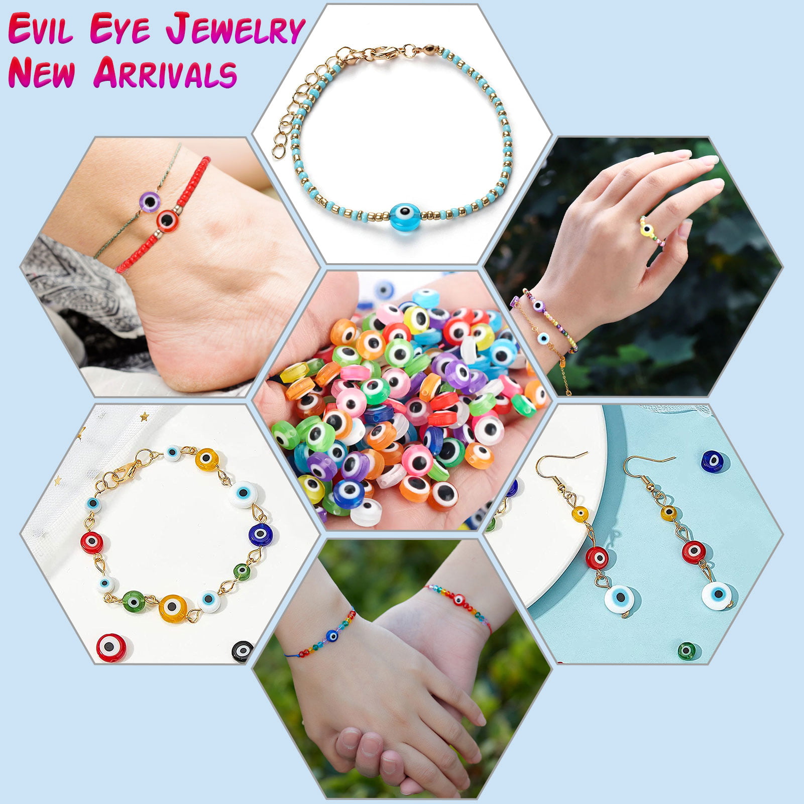 Funtopia Evil Eye Beads for Jewelry Making, Evil Eye Bracelets Making Kit  with Colorful Crystal Bicone Beads Faceted Acrylic Beads, Art Craft Kit for