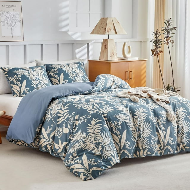 Reversible Duvet Cover Queen Tree Branch Pattern Queen Duvet Cover Set pc Soft Microfiber Breathable Botanical Bedding Sets with Zipper Ties