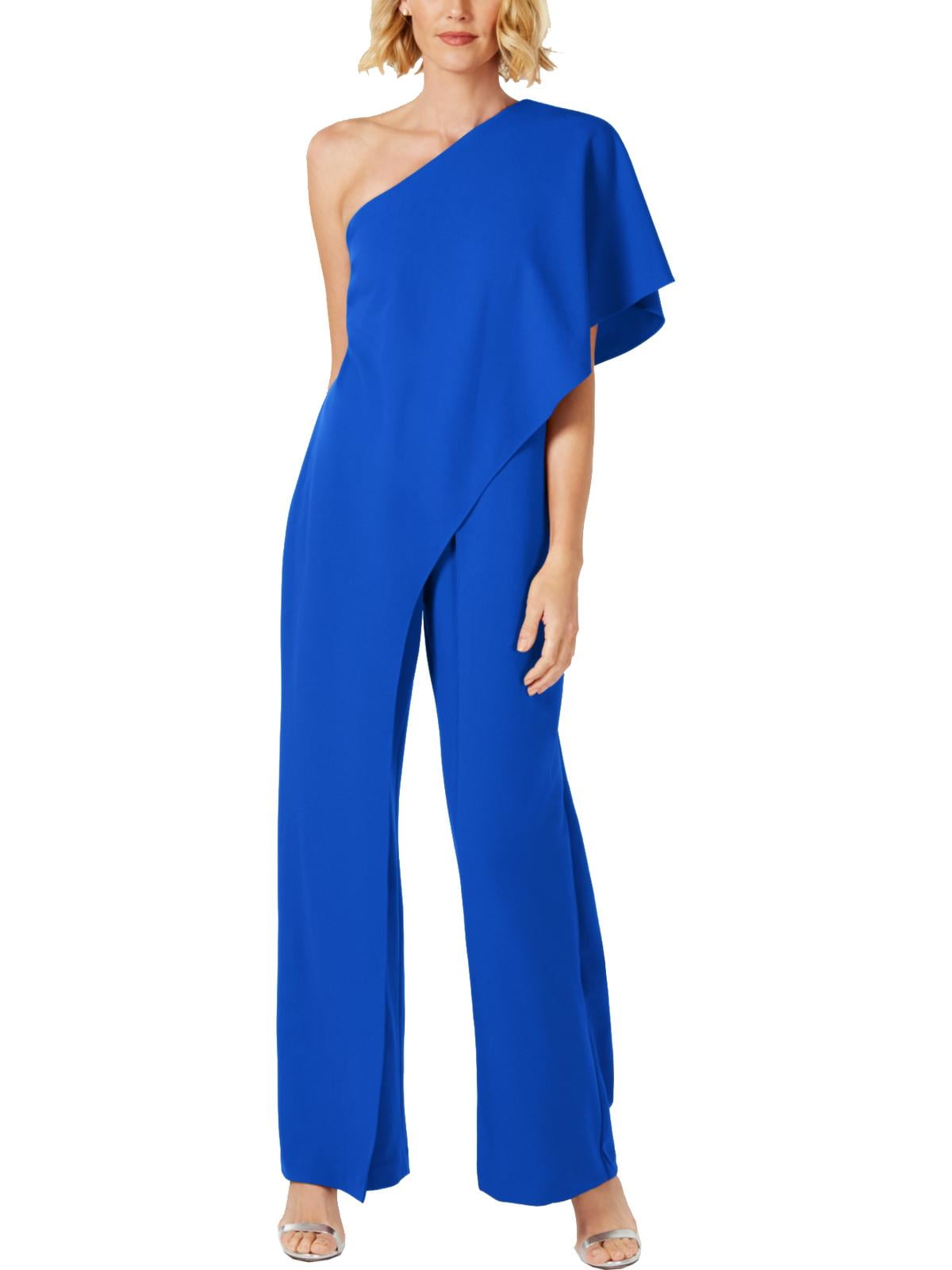 Adrianna Papell Womens One Shoulder Draped Jumpsuit