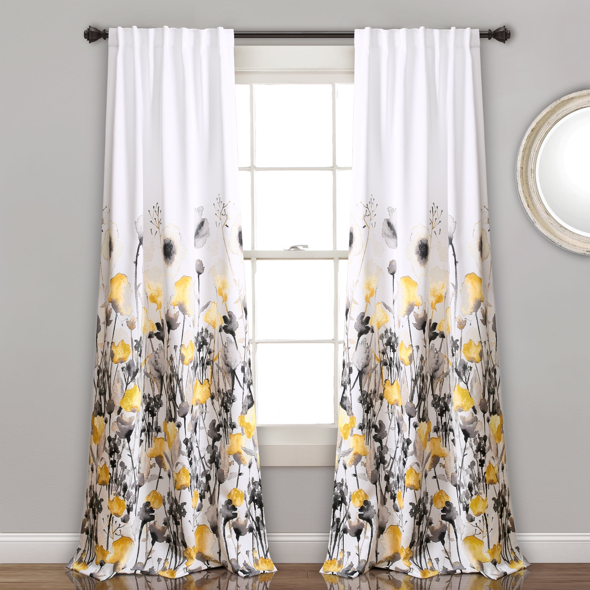 Lush Decor Zuri Flora Room Darkening Window Curtain Panels Yellow/Gray