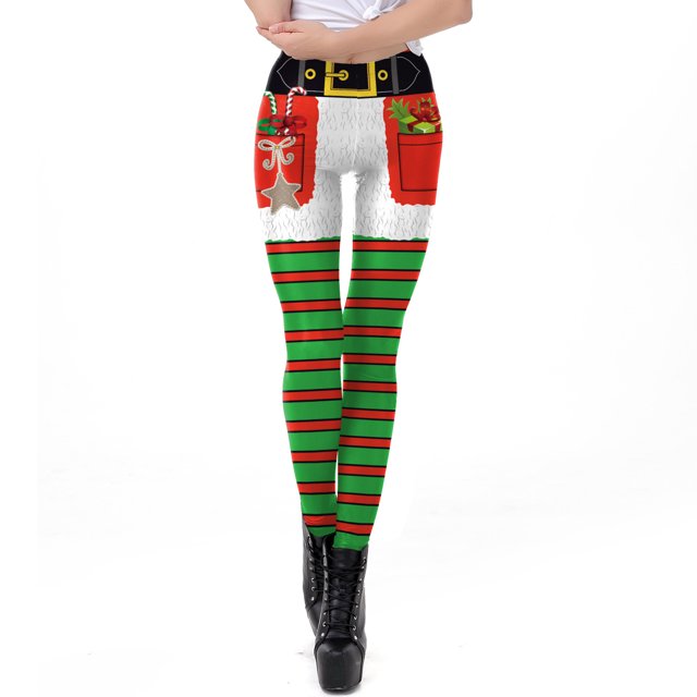 Nadanbao-pantalones de fiesta navideños para mujer, mallas con estampado de rayas verdes, medias elásticas de cintura media