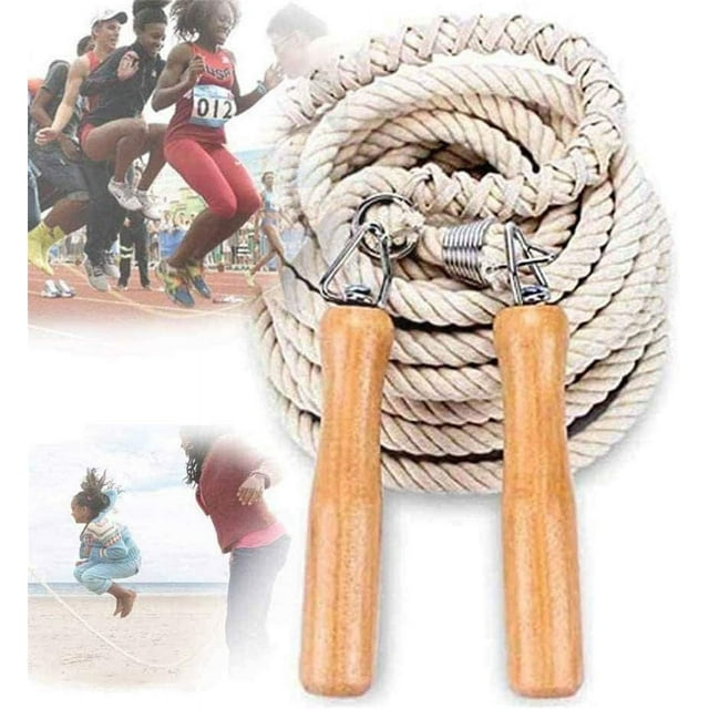 Nvzi Cuerda para saltar en grupo con resorte, 16,4 pies, para varios jugadores, con mango de madera (5 m)