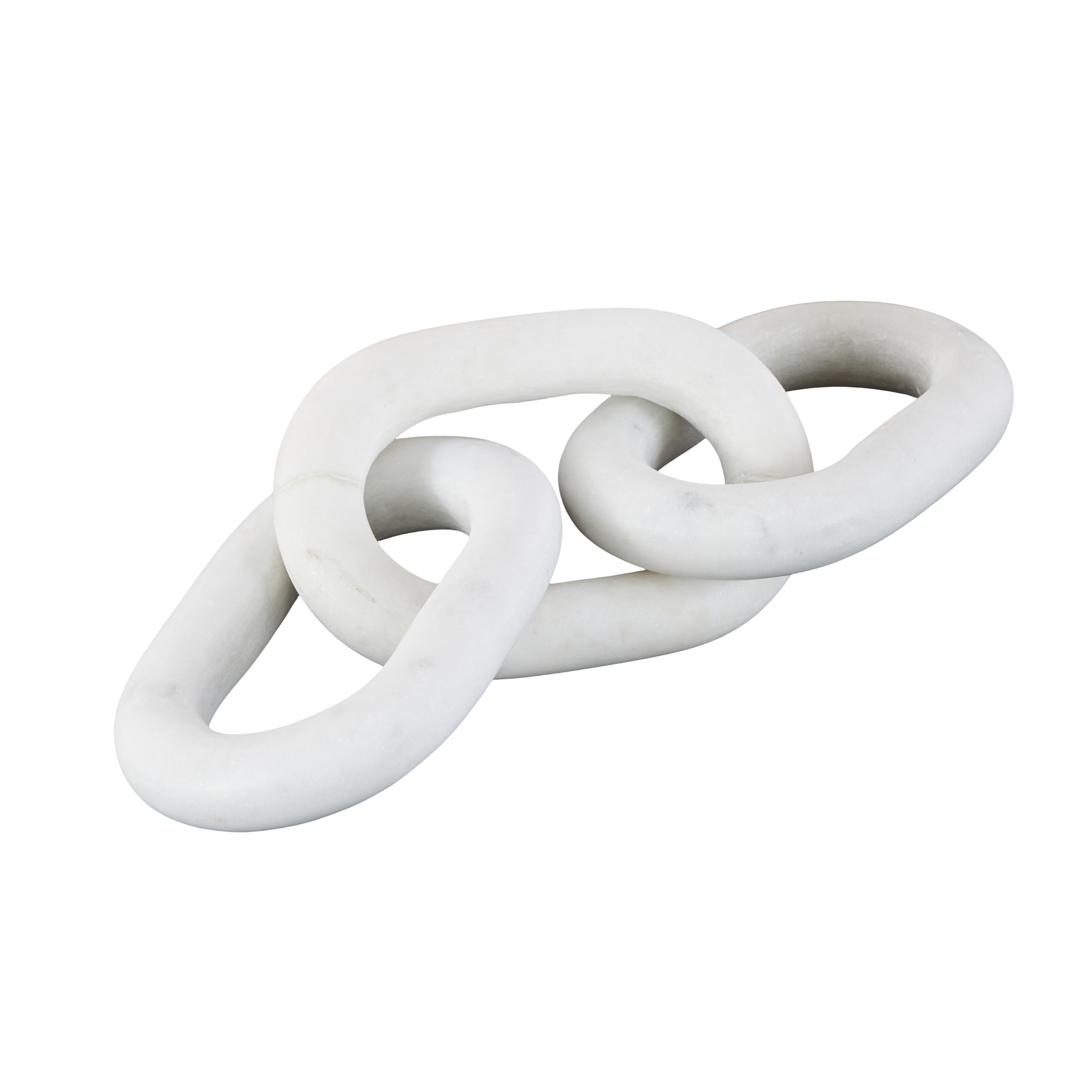 13" x 3" White Marble Handmade Oval 3 Link Chain Sculpture, by DecMode