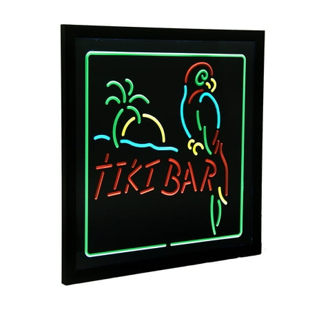 Juice Bar Led Sign - Hanging Electric Parrot & Palm Tiki Bar LED Wall Sign 20 x 20 inch