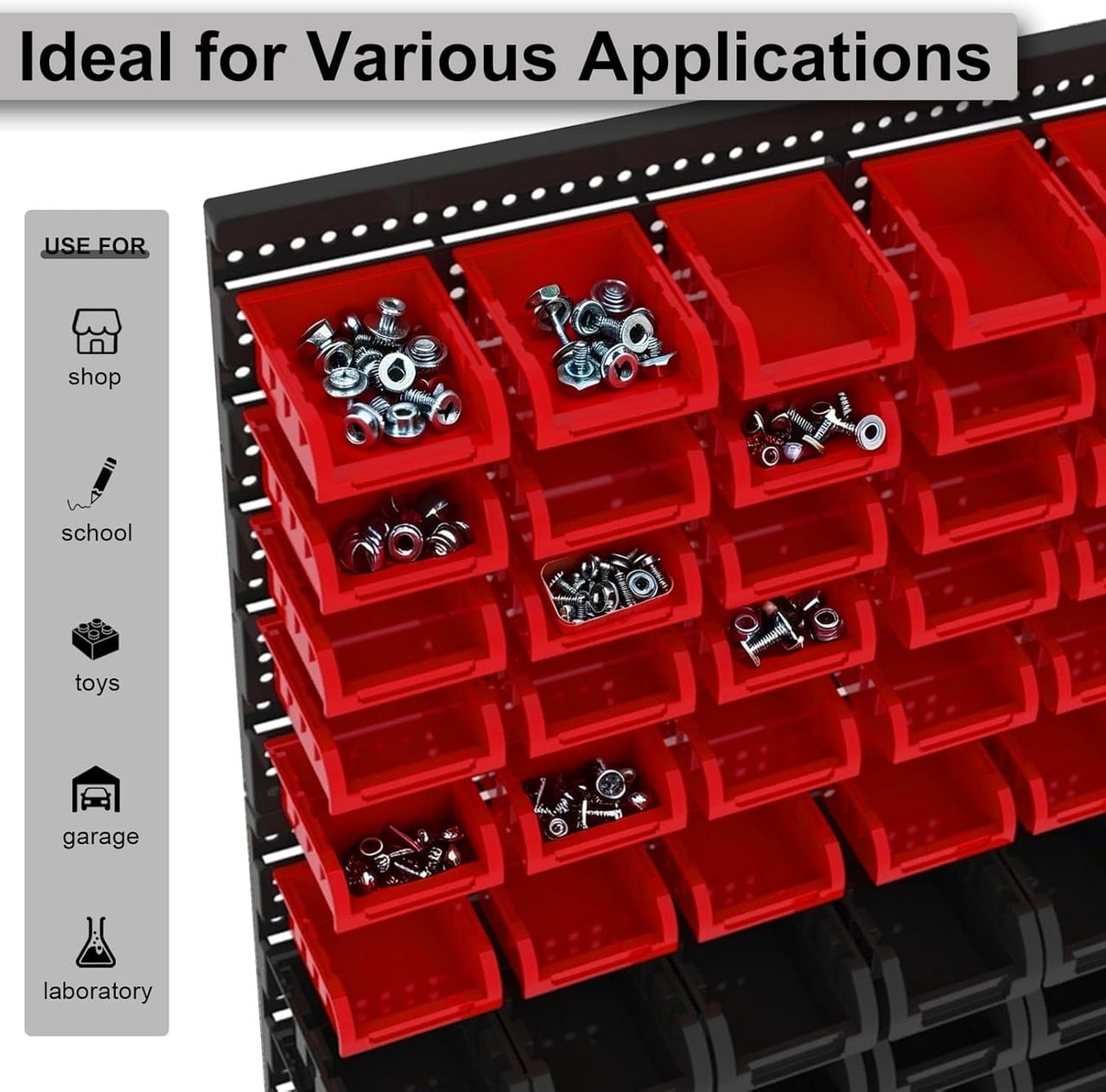 60 Pcs Wall Mounted Storage Bins, Nut and Bolt Organizer, Plastic Bolt Bin, Screw Organizer, Storage Bins for Garage