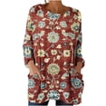 thumbnail image 1 of Craaazy Chemises Thermiques pour Femmes Col Rond Imprimés Rétro Manches Longues Vêtements Amples avec Poches Cadeaux, 1 of 7