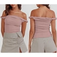 thumbnail image 2 of Gupgi Off Shoulder Top for Women Solid Color Twist Strap Tank Tops Slim Fit Ruched Crop Top, 2 of 9