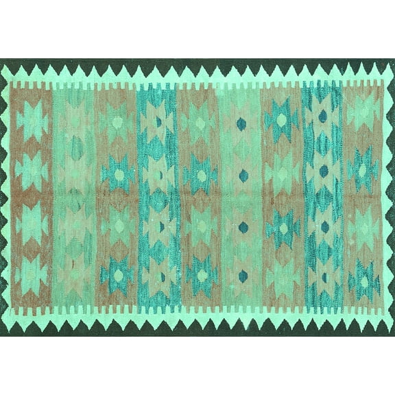 Ahgly Company Machine Washable Indoor Rectangle Southwestern Turquoise Blue Country Area Rugs, 5' x 7'