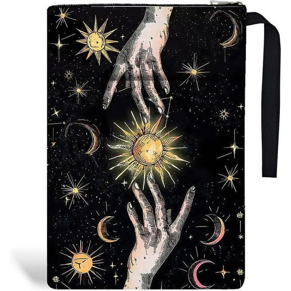 1pc Book Sleeve with Zipper 13.4x9.45 inches(34x24cm) Hands and Sun Book Pouches Book Covers Washable Fabric Book Protectors