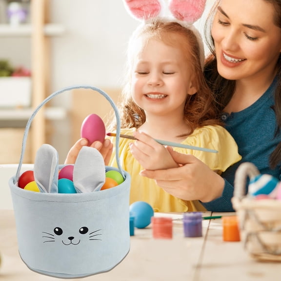 AURIGATE Easter Bunny Cloth Basket, 9.06×5.51 Inch Easter Egg Bucket, Reusable Easter Treat Bag for Egg Hunt, Party Favors, Home Decor