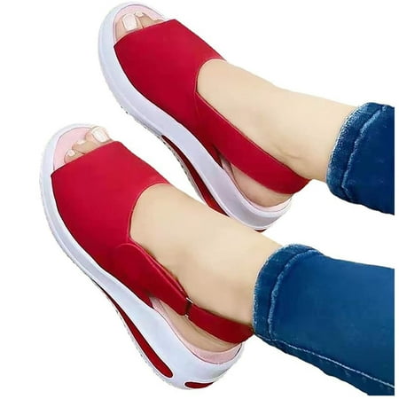 

Juebong Women s Summer Comfy Open Toe Ankle Strap Sandals Beach Casual Shoes Shallow Red Size 9