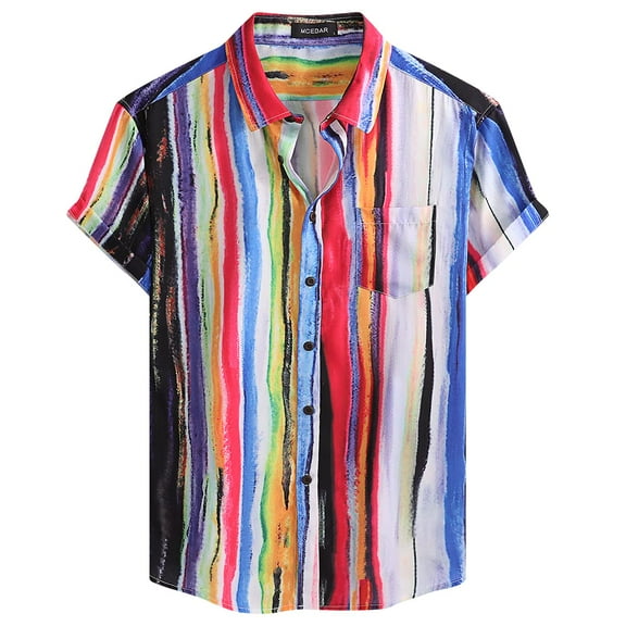 Mens Casual Short Sleeve Button Up Vintage