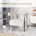 thumbnail image 2 of Pawverly Modern Boucle Accent Chair, Upholstered Curved Armchair with Soft Cushion and Black Metal Frame, Comfy Single Chair for Living Room, Bedroom, Office, Teddy White, 2 of 8