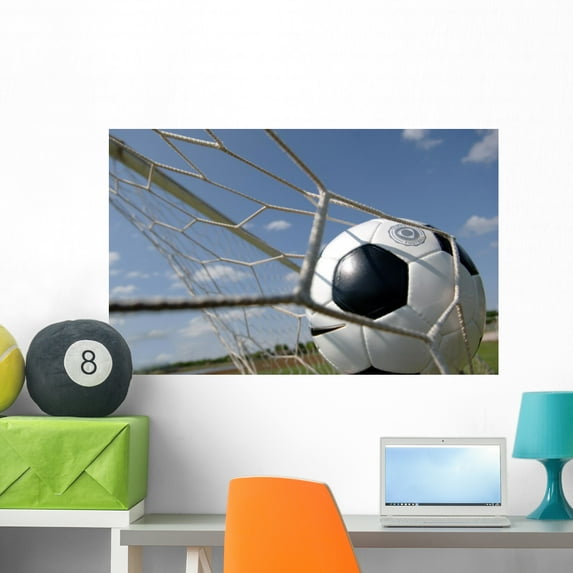 Football Soccer Ball Goal Wall Mural by Wallmonkeys Peel and Stick Graphic (36 in W x 23 in H) WM213446