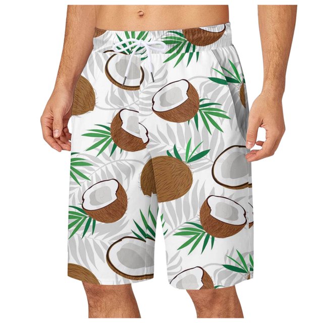 FhsagQ Mens Board Shorts 7 Inch Inseam No Mesh Mens Summer Digital 3D Coconut Tree Printed Ventilate Shorts Elasticated Waisted Beach Pants Mens Printed Board Shorts 9 Inch Compression Purple L