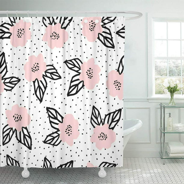 Design Shower Curtain 66x72 Inch, Pink Black White Shower Curtain