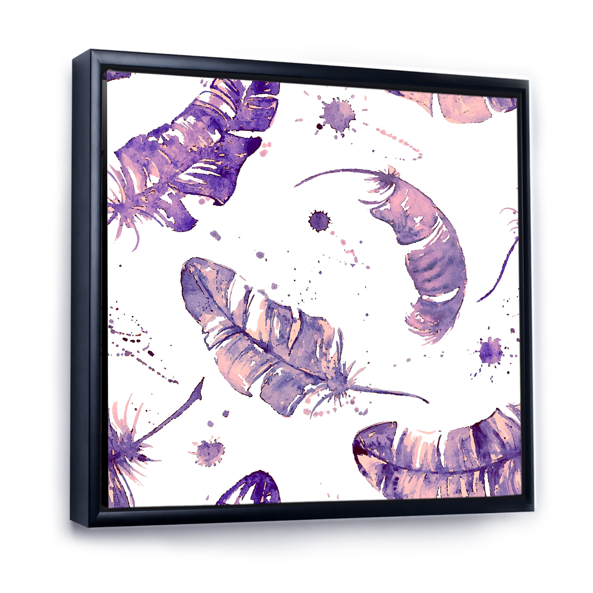 Designart 'Ethnic Purple Feathers Composition' Bohemian & Eclectic Framed Canvas Wall Art Print