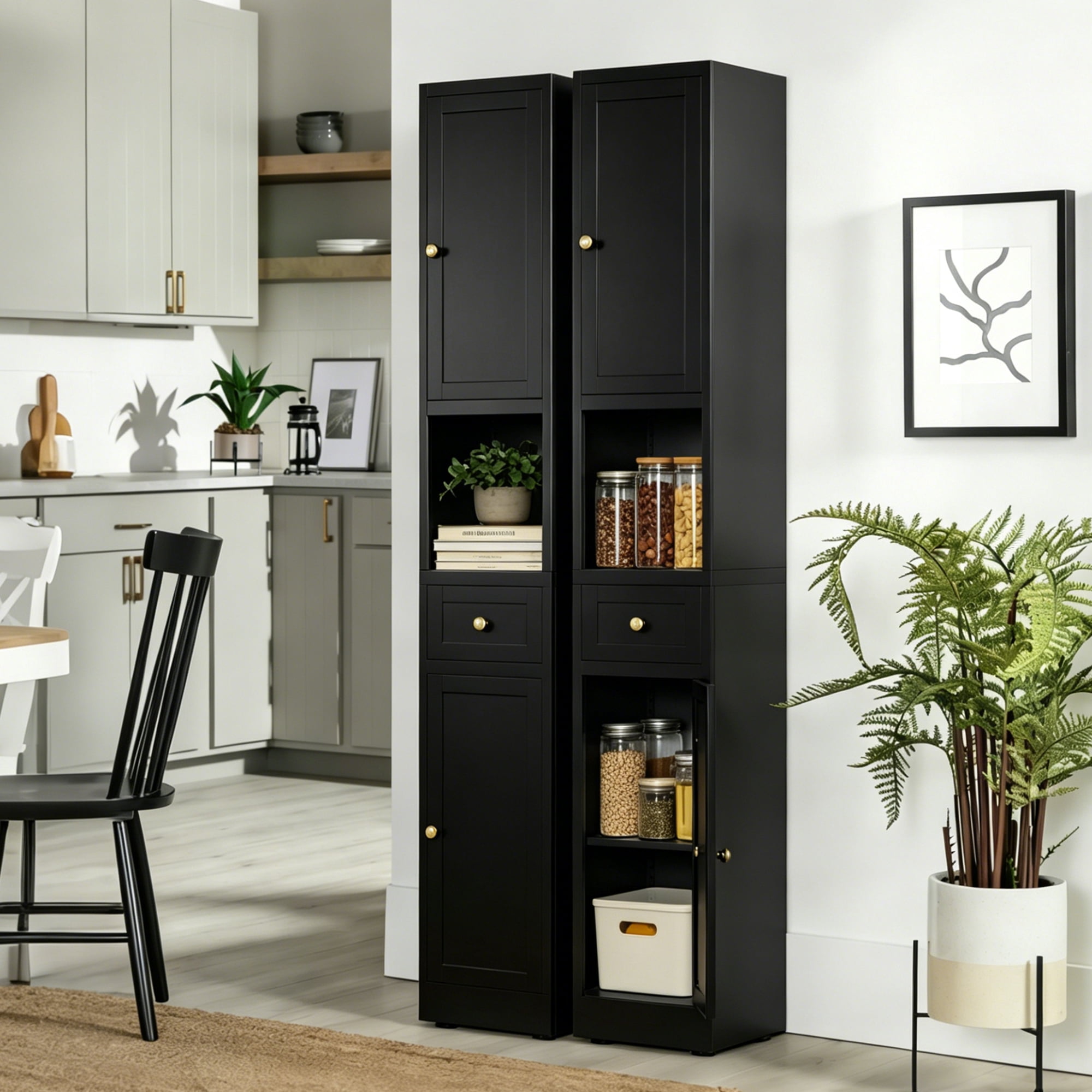 Leumius 71 Inch Tall Bathroom Storage Cabinet,Freestanding 5-Tier Narrow Metal Cabinet with 2 Doors & Adjustable Shelves for Kitchen Living Room Bathroom,Black