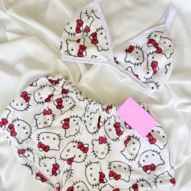 Nueva venta caliente de pijamas de comercio exterior europeo y americano, chaleco de mujer, pantalones cortos de gato KT de dibujos animados, conjunto de ropa interior
