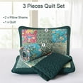 thumbnail image 2 of Patchwork Quilt Set King Size 3 Pieces Green Plaid Floral Bedspread Coverlet Set, Boho Turquoise Rustic Lightweight Reversible Bedding Quilt for All Season (110''x90''), 2 of 18