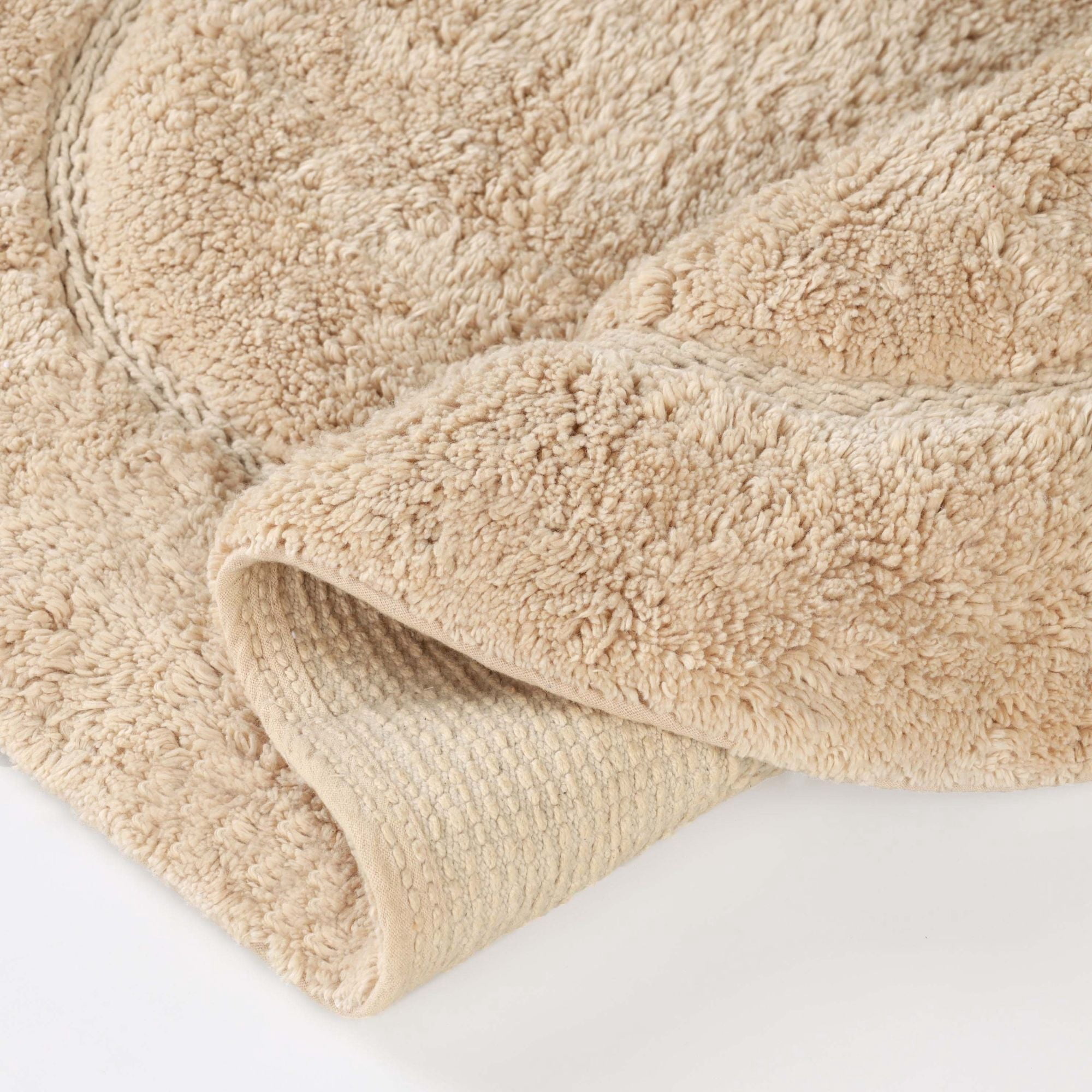 Superior Oval Bordered Cotton Washable Non-Slip Bath Rug, Runner Size, Taupe