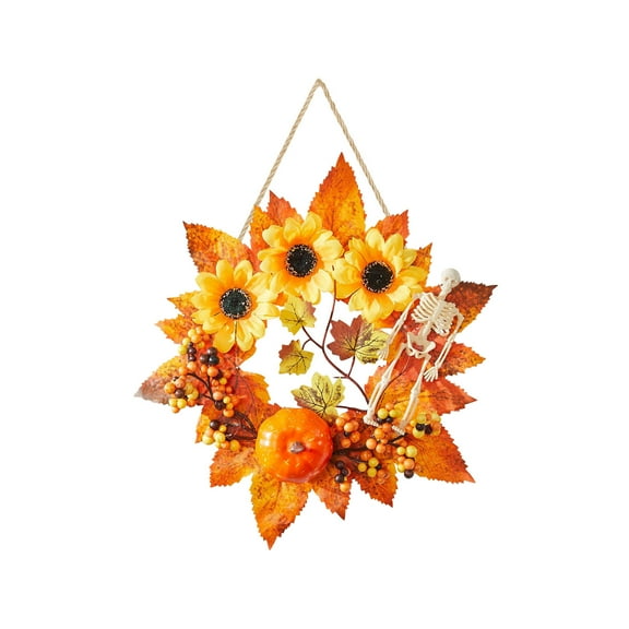 Btomtd Diameter 30cm Pumpkin Leaf Autumn Wreath Garland Harvest Festival Wall Hanging Indoor Outdoor Halloween Thanksgiving Party Decor, B