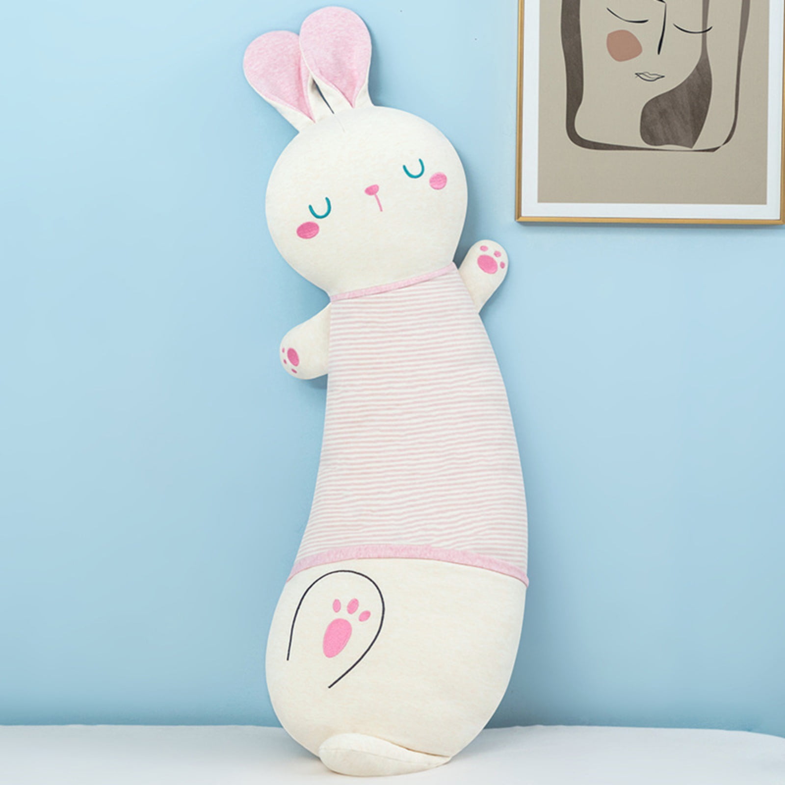 Sleeping Bunny Long Plush Pillow, Soft Rabbit Body Cushion Decorative Toy