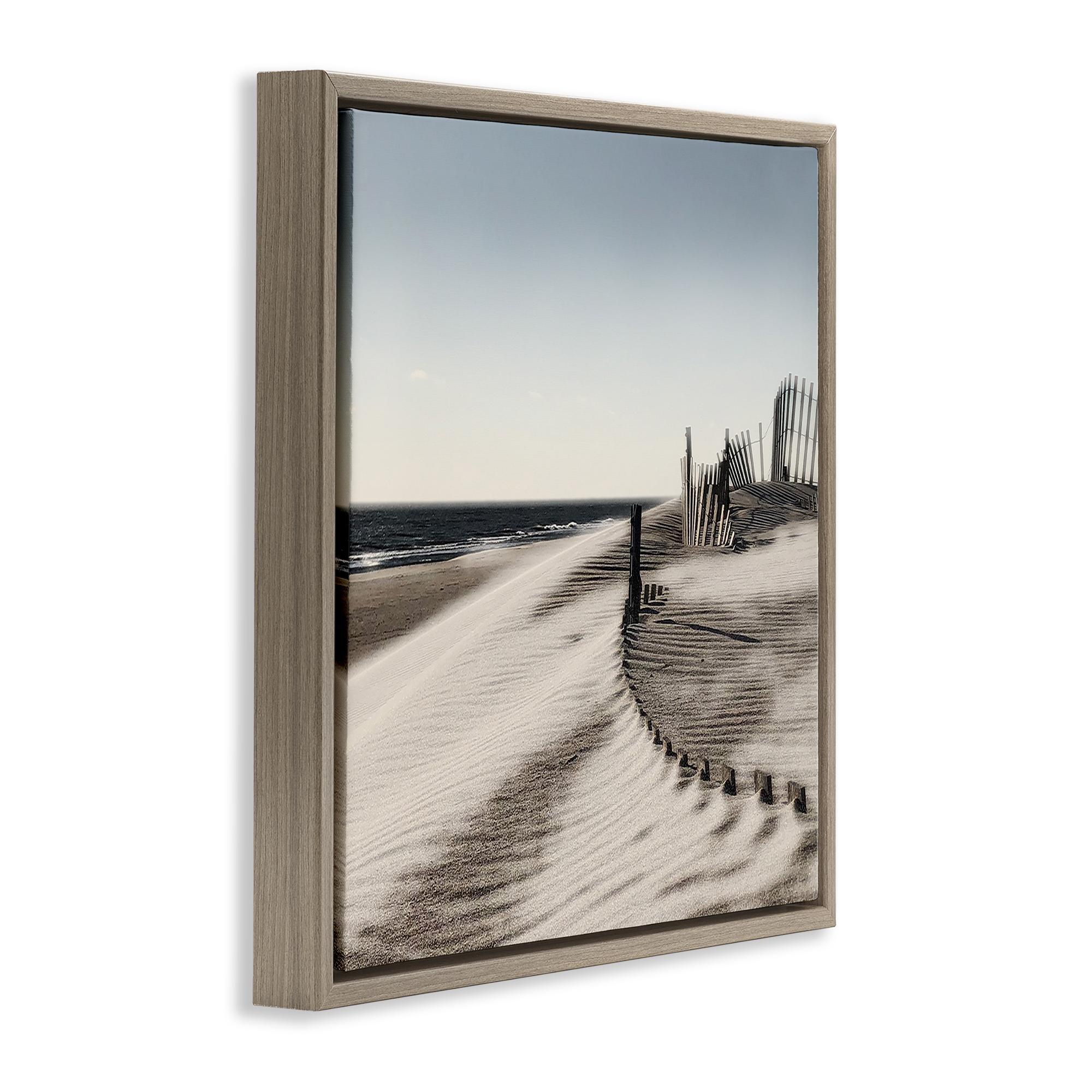 Stupell Industries Rippled Beach Fence Landscape Painting Brown Floater Framed Canvas Art Print Wall Art, 18 x 18