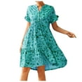 thumbnail image 2 of Robes Robe d'Été Mode d'Été Femmes en Vrac Robe Longue Manches Courtes Col Rond Swing Asymétrique Couches Plage Longue Robe Bleu Ciel M, 2 of 6