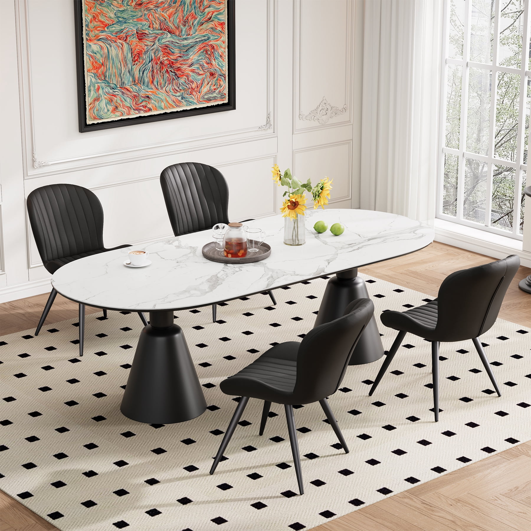 MOONMISS Upholstered Dining Chairs Set of 4,Modern Kitchen Side Chairs with Backrest and Metal Legs,Black