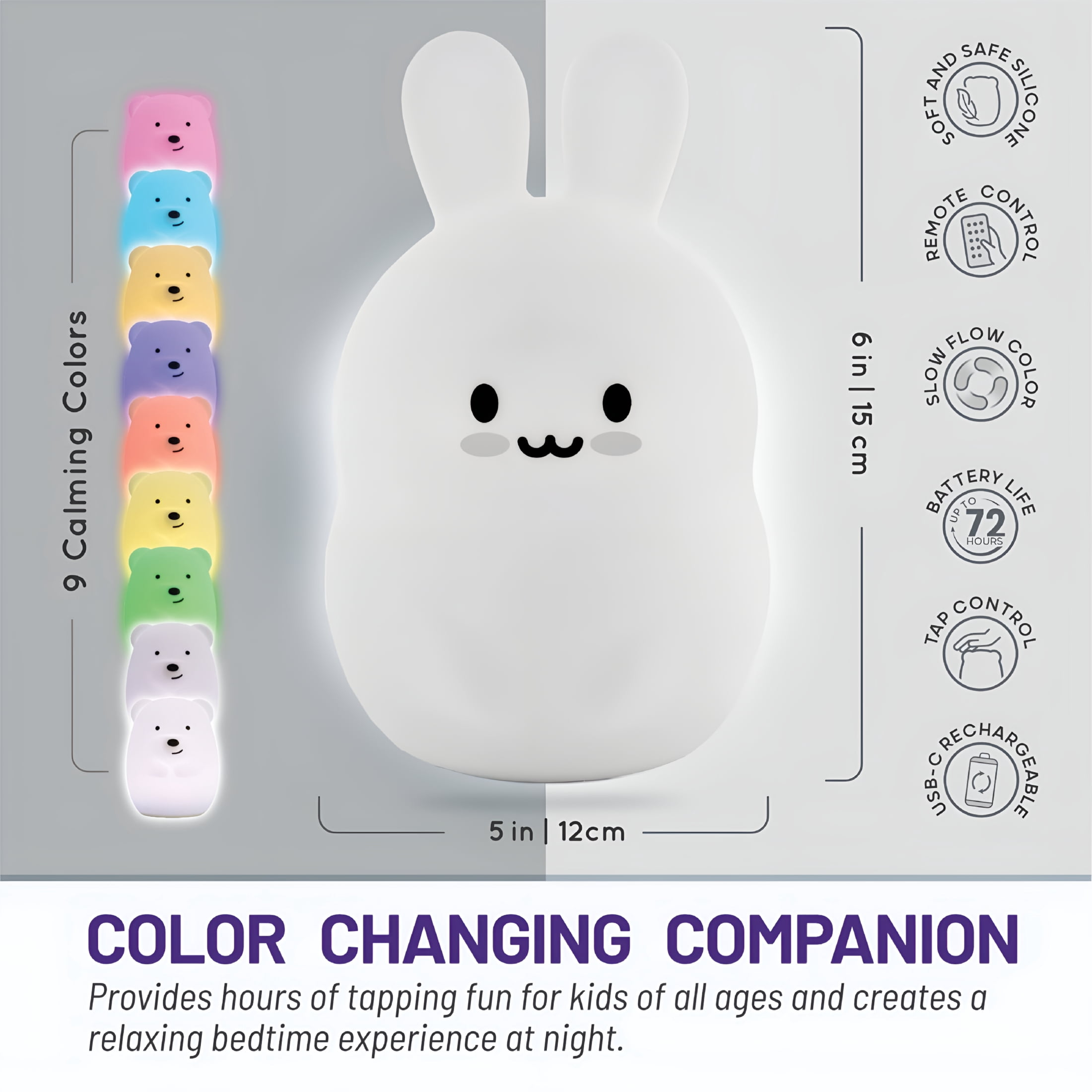 HIBIBUD 2026 New Led Nursery Night Lights for Kids: Cute Animal Silicone Baby Night Light with Touch Sensor&Remote-Portable&Rechargeable Infant Or Toddler Cool Color Changing Bright Nightlight Lamp