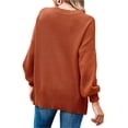 thumbnail image 4 of Fall Winter Crewneck Women Casual Knit Sweater Ribbed Side Slit Loose Pullover, 4 of 5