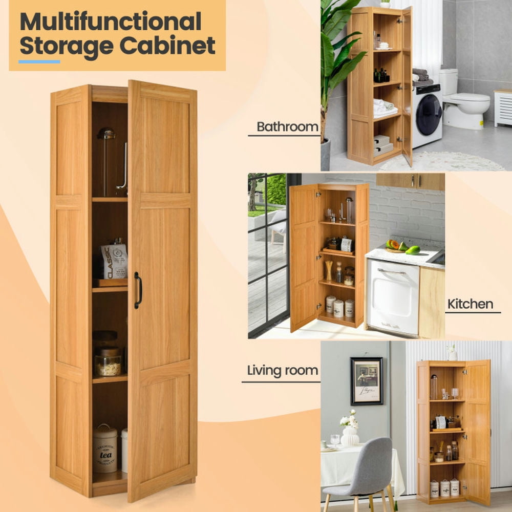 Finihen Storage Cabinet, Floor Cabinet, Tall Storage Cabinet with 4 Storage Shelves for Bathroom, Living Room, Bedroom, Kitchen Living Room, for Bathroom, Living Room, Bedroom, Kitchen, Natural