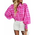 thumbnail image 2 of Liacowi Women Button up Shirt Contrast Color Loose Casual Long Sleeve Blouse Work Tops, 2 of 7