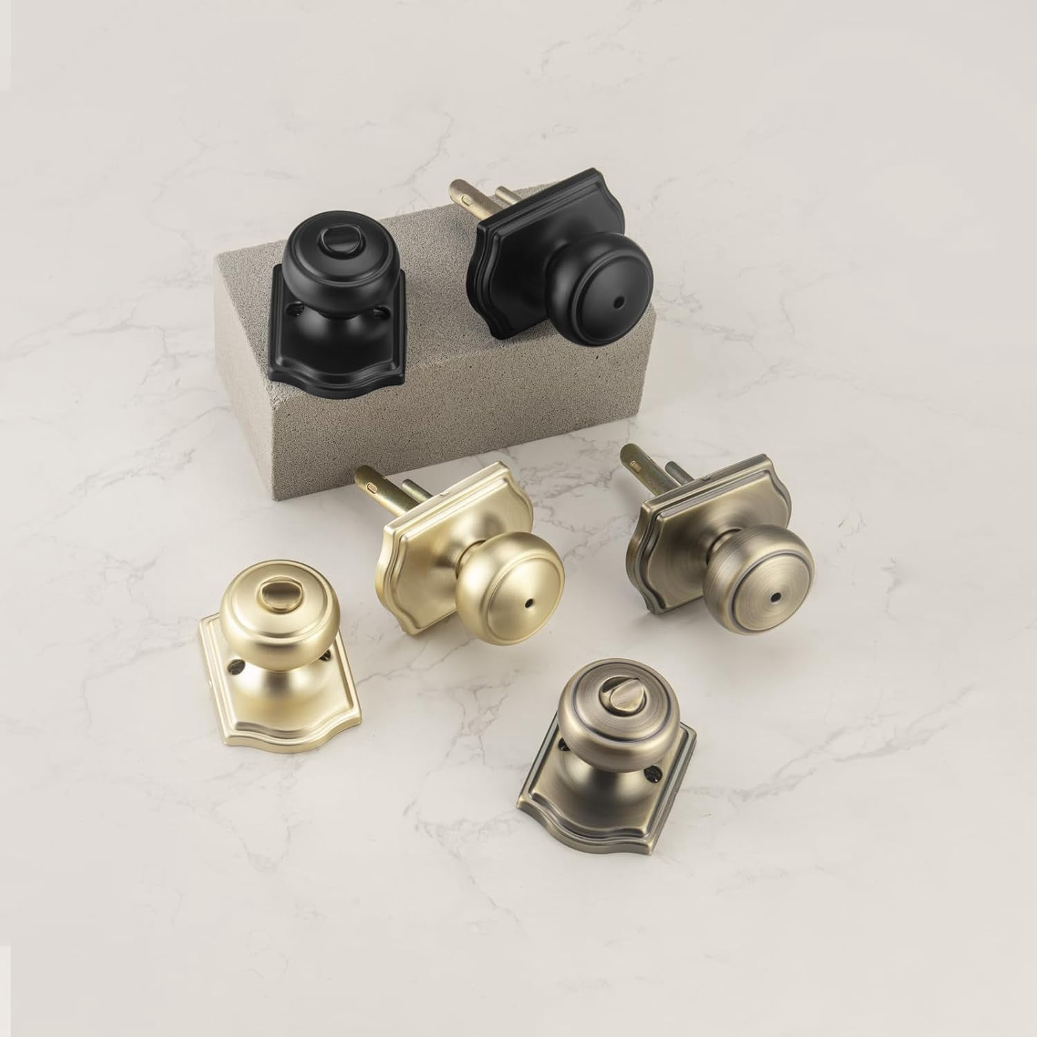 3 Pack Interior Dooor Knobs with Camelot Trim,Coastal Door knob for Hall & Closet,Antique Brass Doorknobs