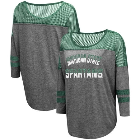 Yokes Charcoal - Michigan State Spartans Colosseum Women's Fine! Oversized Mesh Yoke 3/4-Sleeve T-Shirt - Charcoal