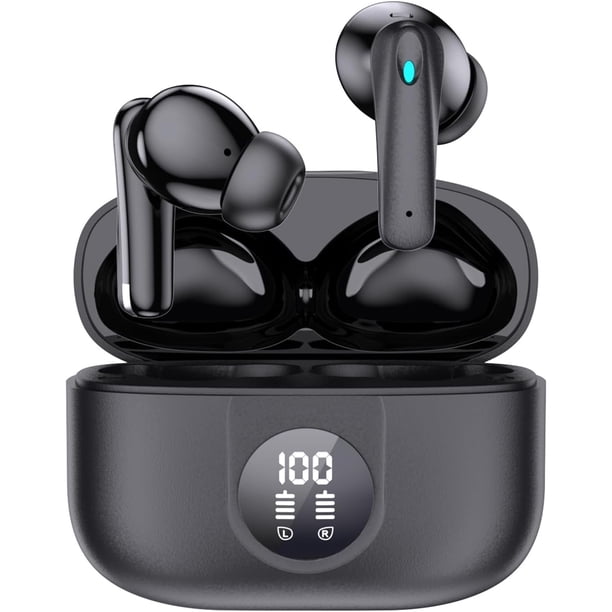 Verdaderos Auriculares Inalámbricos con Cancelación Activa de Ruido Bluetooth 5.3 TWS con 4 Micros ENC, Estuche de Carga con Indicación de Nivel de Batería, Baja Latencia, Tiempo de Reproducción de 30 Horas