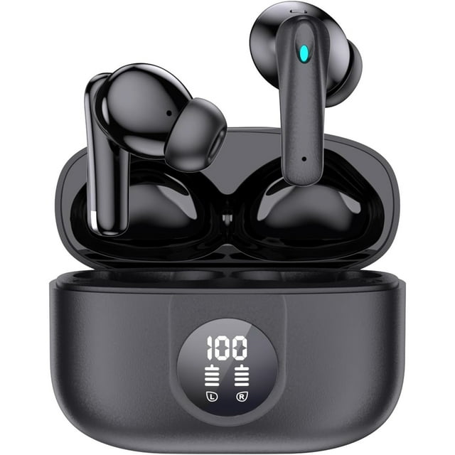 Verdaderos Auriculares Inalámbricos con Cancelación Activa de Ruido Bluetooth 5.3 TWS con 4 Micros ENC, Estuche de Carga con Indicación de Nivel de Batería, Baja Latencia, Tiempo de Reproducción de 30 Horas