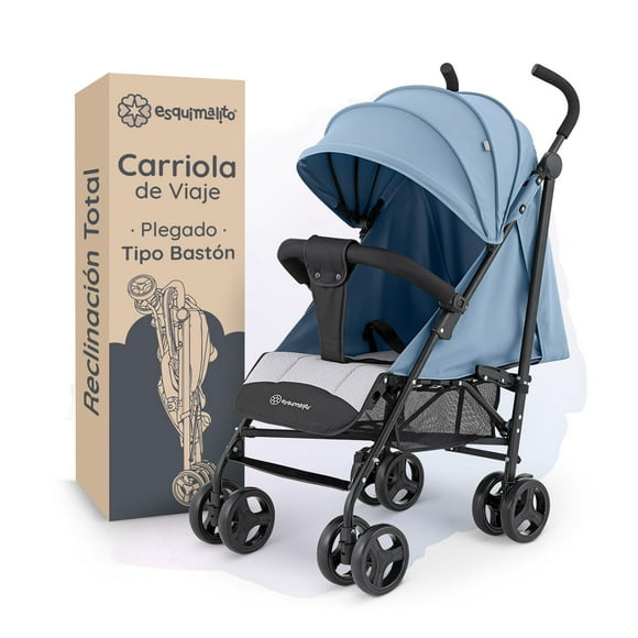 Carriola de Bastón para Bebé Esquimal, Carreola de Viaje, Ligera, Toldo Amplio, Reclinación Total (Azul - Gris)