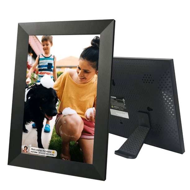 Electric Picture Frame Share Photos and Videos via App Cloud with Brown Wood Frame by FLYAMAPIRIT WiFi Digital Picture Frame 8-inch Smart Photo Frame with Touch Screen 