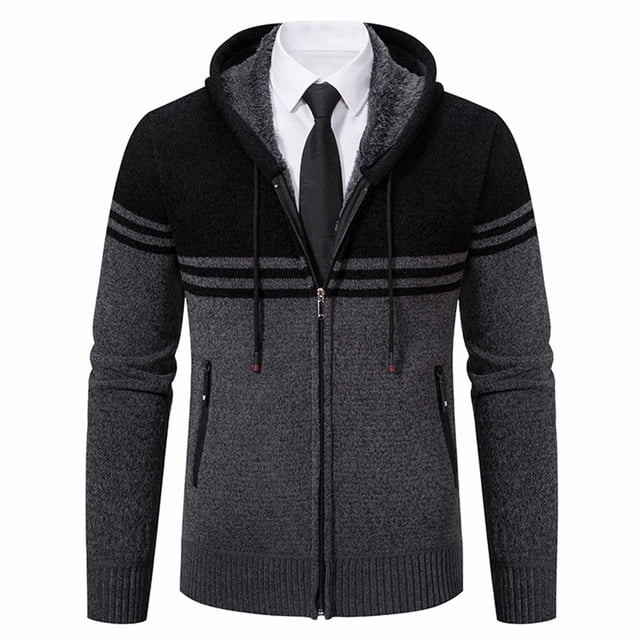 Cardigans pour Hommes Chandails Cardigan à la Mode pour Hommes Cardigan Décontracté à Manches Longues avec Fermeture Éclair et Poche à Capuche Long Cardigan pour Hommes