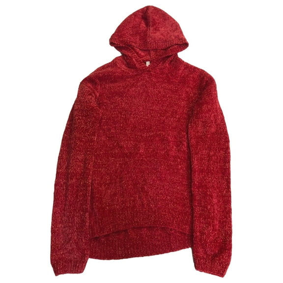 Girls Cherry Red Fall Autumn Winter Holiday Chenille Hooded Sweater XL (14/16)