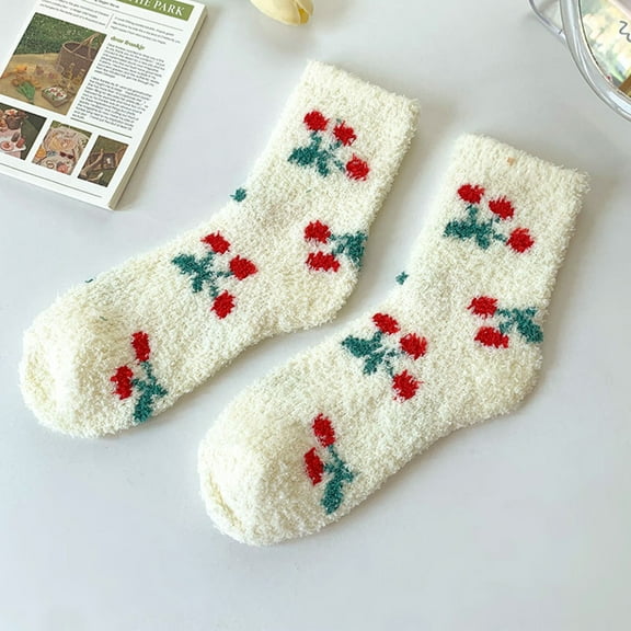 MSJUHEG Fuzzy Socks,Slipper Socks,Fluffy Socks,Bearpaw Socks,Cloud Socks,Thermal Socks for Coral Socks Floral Socks A One Size