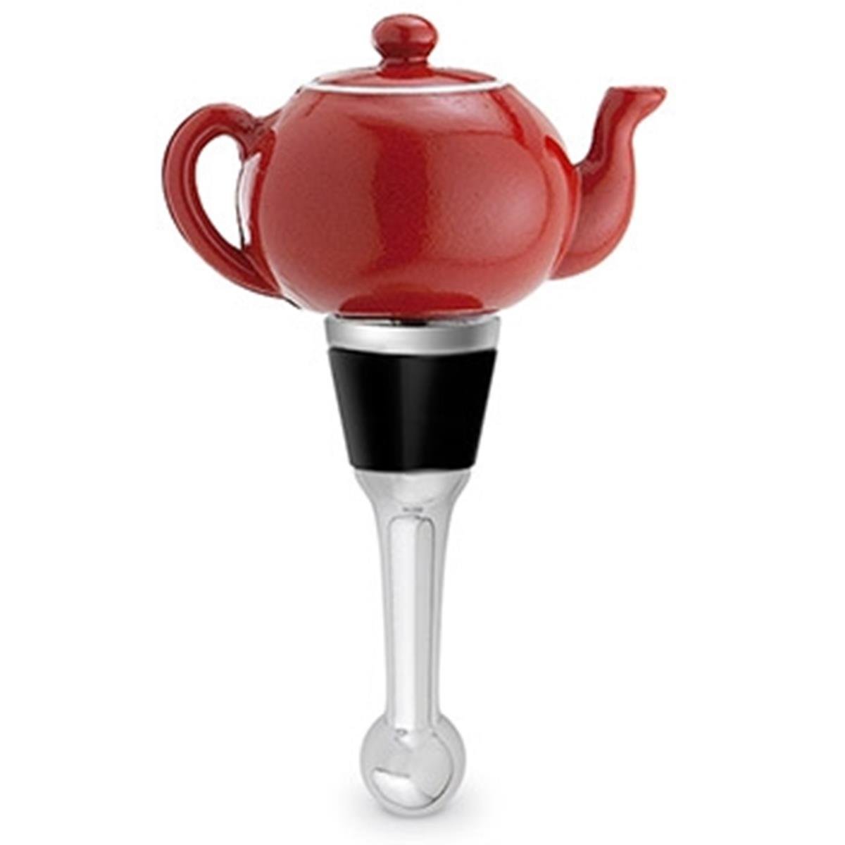 Smooth Red Intricate Detail Design Tea Kettle Shaped Bottle Stopper