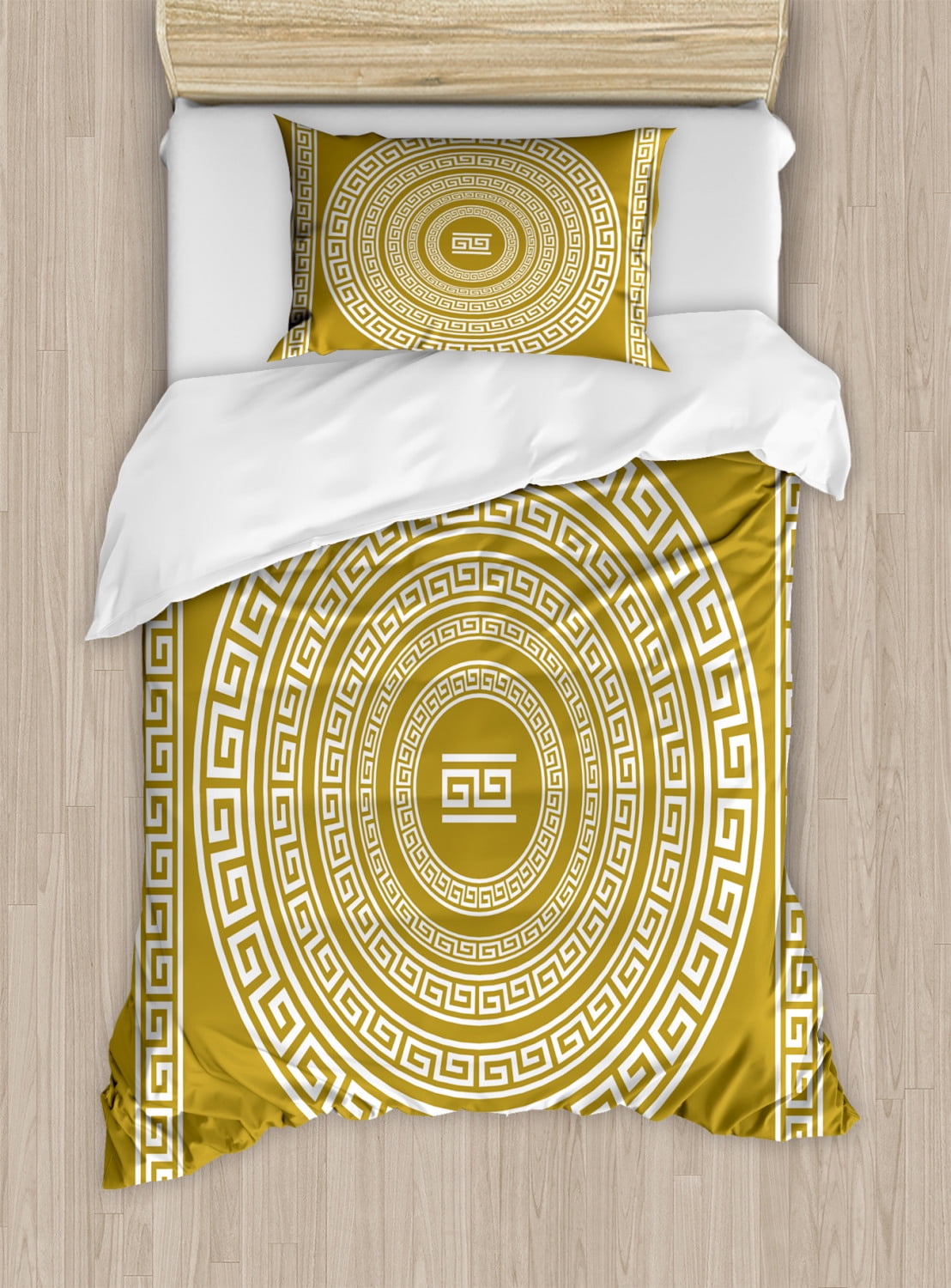 Greek Key Duvet Cover Set, Frieze with Vintage Ornament Meander Pattern