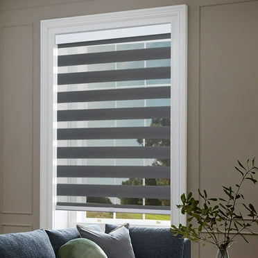 Biltek Zebra Cordless Window Blinds, Dual Layered Light Filtering Roller Shades, Easy Install Blinds, Indoor Home Decor, Pull-Down Shades for Windows, Light Control for Day & Night, Gray, 26"W X 72"H