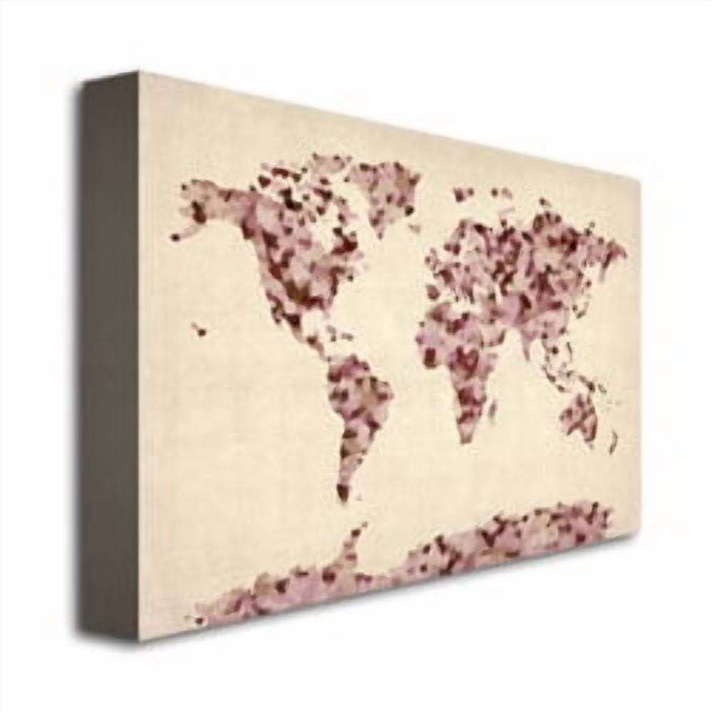Trademark Art "Vintage Hearts World Map" Canvas Art by Michael Tompsett