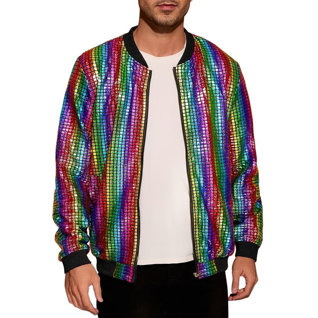 Chaquetas Varsity Holográficas INSPIRE CHIC para hombres, chaquetas bomber metálicas brillantes de cierre completo para fiestas, XL multicolor
